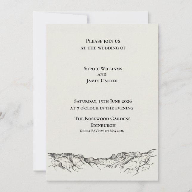 Invitation Mariage Esquisse de Château Écossais en Marbre (Devant)