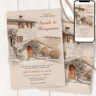 Invitation Mariage Esquisse de Villa Italienne en Terracotta