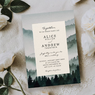 Invitation Mariage esthétique aquarelle forêt bois nature