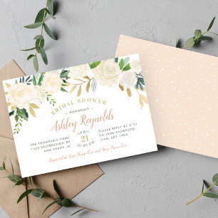 Invitation Mariage et Fête Prénuptiale Rose Blanche et Pêche 