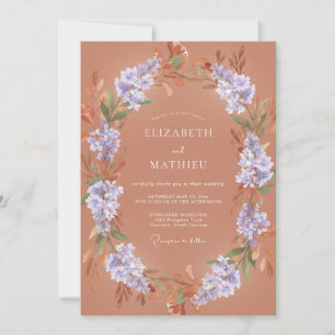 Invitation Mariage Éthéré aux Fleurs de Pourpre Poussiéreuse