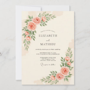 Invitation Mariage Éthéré aux Pétales de Pêche