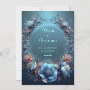 Invitation Mariage Ethéré avec un Halo de Protea Bleu Vibrant