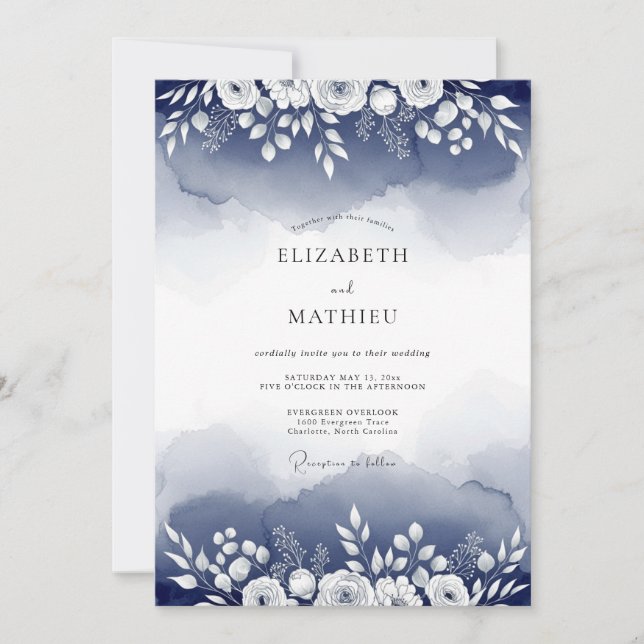 Invitation Mariage Ethéré Indigo Bloom (Devant)