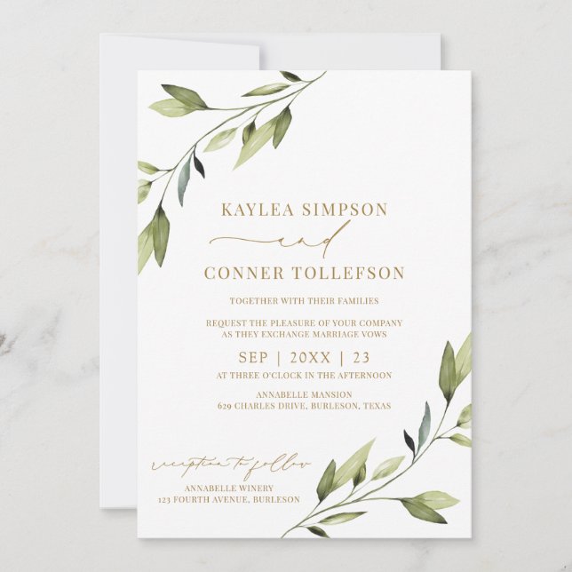 Invitation Mariage Ethereal Fairytale Verdure Vins d'or (Devant)