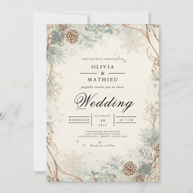 Invitation Mariage Ethereal Winter Branches (Devant)
