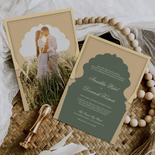 Invitation Mariage Ethnique Bohème Indien Ivoire Arche Vert S