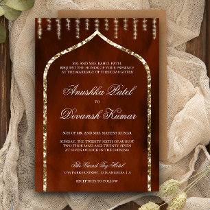 Invitation Mariage Ethnique Indien à l'Arche Dorée Orange Brû