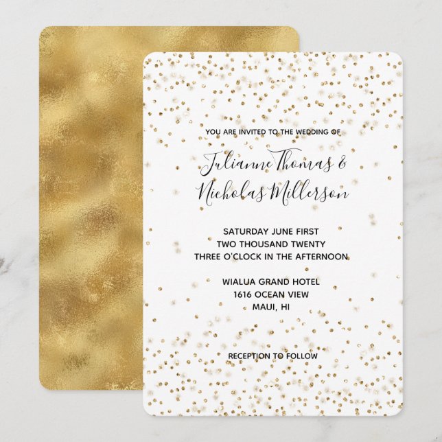 Invitation Mariage étincelant de parties scintillant d'or bla (Devant / Derrière)