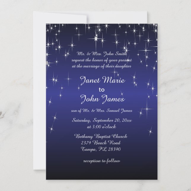 Invitation Mariage étoilé en bleu foncé (Devant)