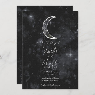 Invitation Mariage étoile noir blanc Lune céleste