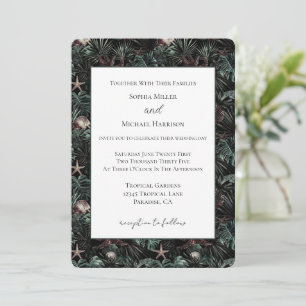 Invitation Mariage Étoiles de Mer Feuilles Tropicales Vertes