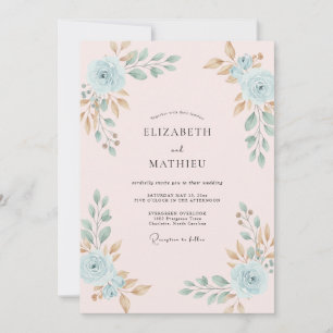 Invitation Mariage Eucalyptus à feuillage de pêche céruléen