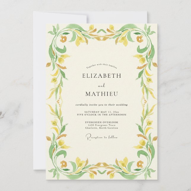 Invitation Mariage Eucalyptus à feuillage doré Chartreuse (Devant)