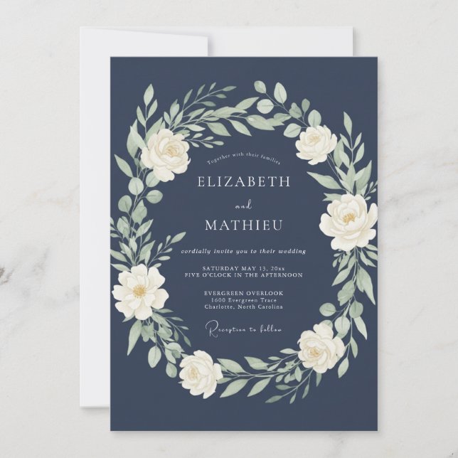 Invitation Mariage Eucalyptus à feuillage ivoire de minuit (Devant)