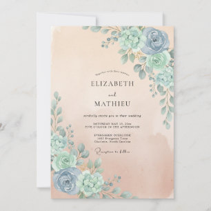 Invitation Mariage Eucalyptus Abricot Mousse de Mer