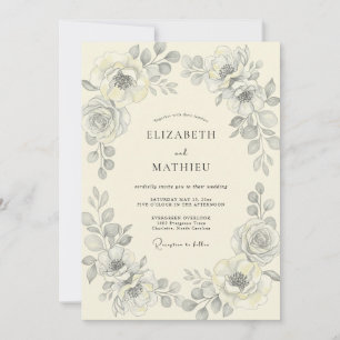 Invitation Mariage Eucalyptus au Charbon de Bois Argenté