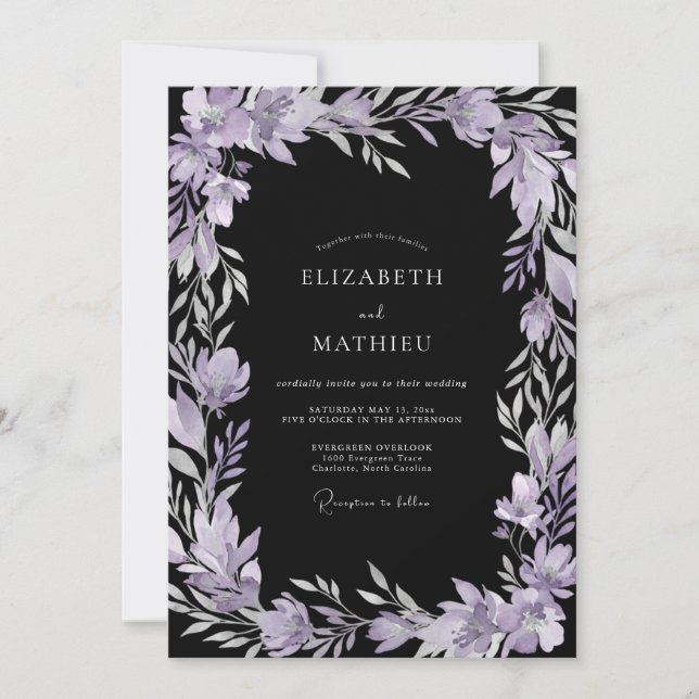 Invitation Mariage Eucalyptus au Feuillage d'Améthyste Noir (Devant)