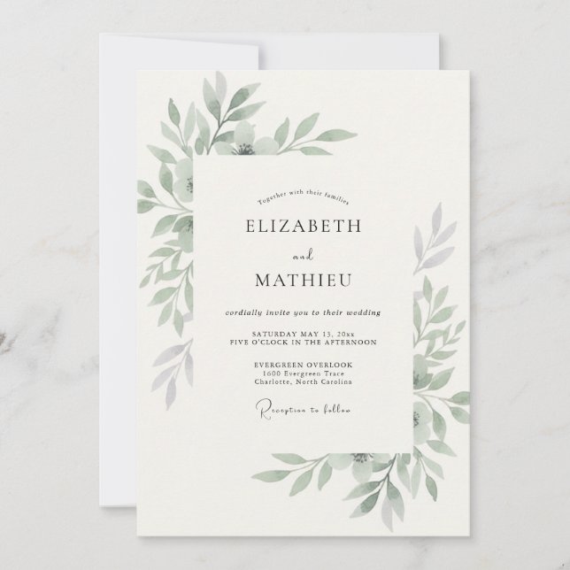 Invitation Mariage Eucalyptus au Feuillage d'Olivier (Devant)