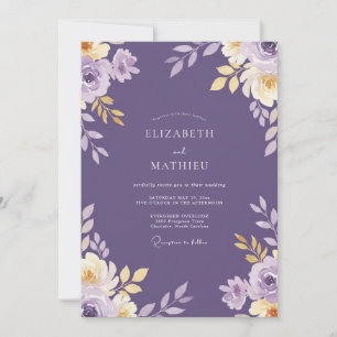 Invitation Mariage Eucalyptus au feuillage doré prune