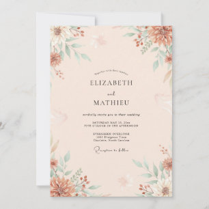 Invitation Mariage Eucalyptus au feuillage en terre cuite pêc
