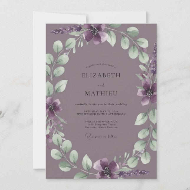 Invitation Mariage Eucalyptus au feuillage mauve atténué (Devant)
