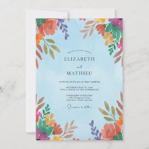 Invitation Mariage Eucalyptus au feuillage orange violet