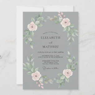 Invitation Mariage Eucalyptus au Feuillage Rose Pâle Ardoise