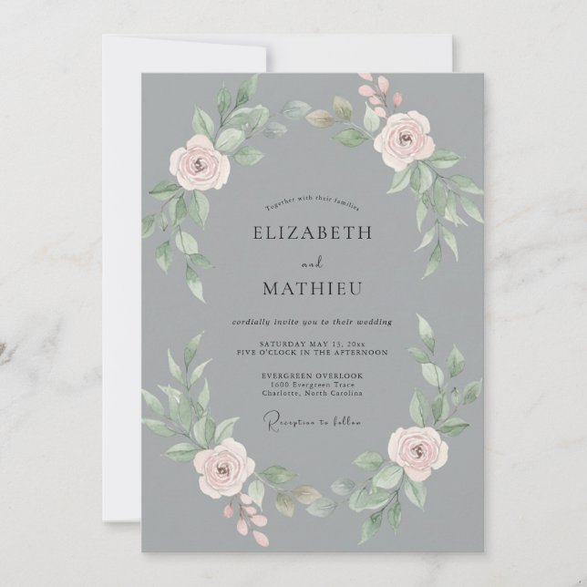 Invitation Mariage Eucalyptus au Feuillage Rose Pâle Ardoise (Devant)