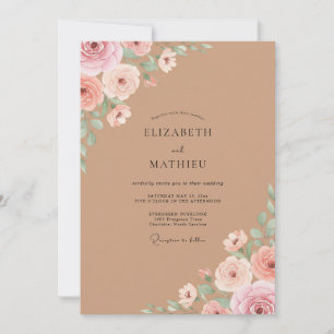 Invitation Mariage Eucalyptus au feuillage rose poussiéreux T