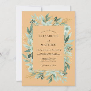 Invitation Mariage Eucalyptus au feuillage sarcelle Abricot