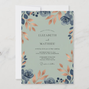 Invitation Mariage Eucalyptus au feuillage sarcelle cuivre