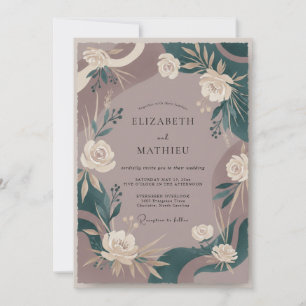 Invitation Mariage Eucalyptus au feuillage sarcelle mauve