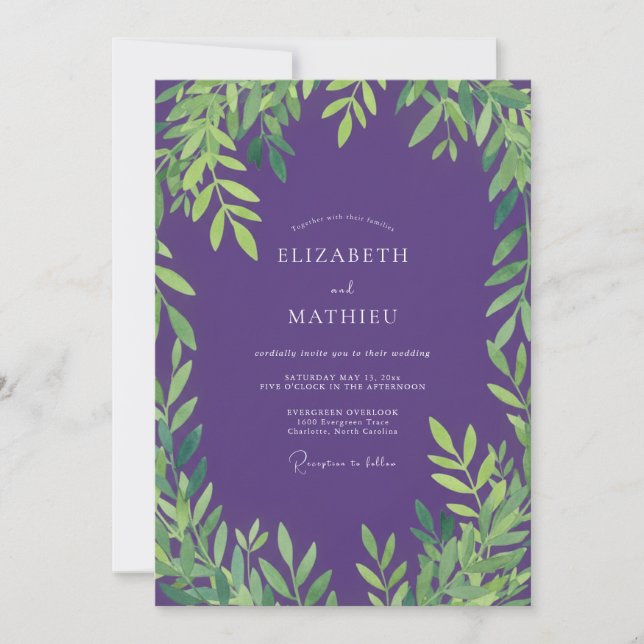 Invitation Mariage Eucalyptus au Feuillage Violet Profond (Devant)
