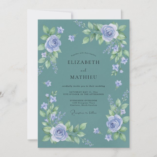 Invitation Mariage Eucalyptus au feuillage violet sarcelle po (Devant)