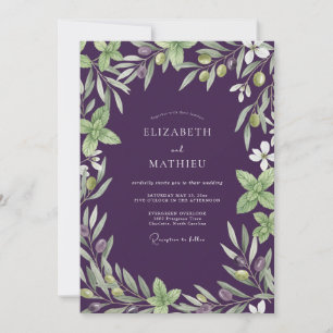 Invitation Mariage Eucalyptus Branche d'Olivier Améthyste