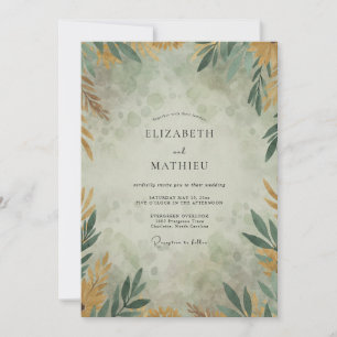 Invitation Mariage Eucalyptus Branche Or Ocre