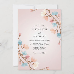 Invitation Mariage Eucalyptus Branche Pêche Rosée