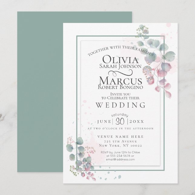 Invitation Mariage | Éucalyptus d'aquarelle moderne (Devant / Derrière)