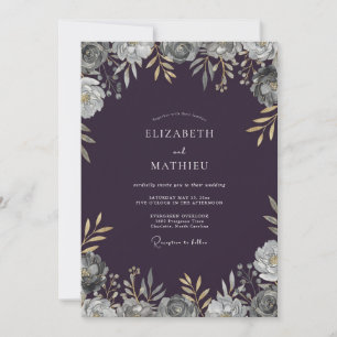 Invitation Mariage Eucalyptus Doux Feuillage Prune Doré