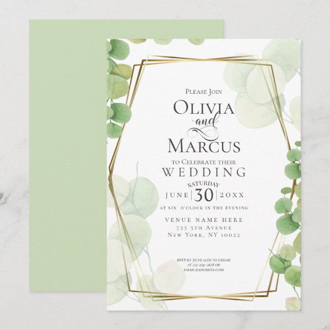 Invitation MARIAGE | Eucalyptus du printemps moderne (Devant / Derrière)