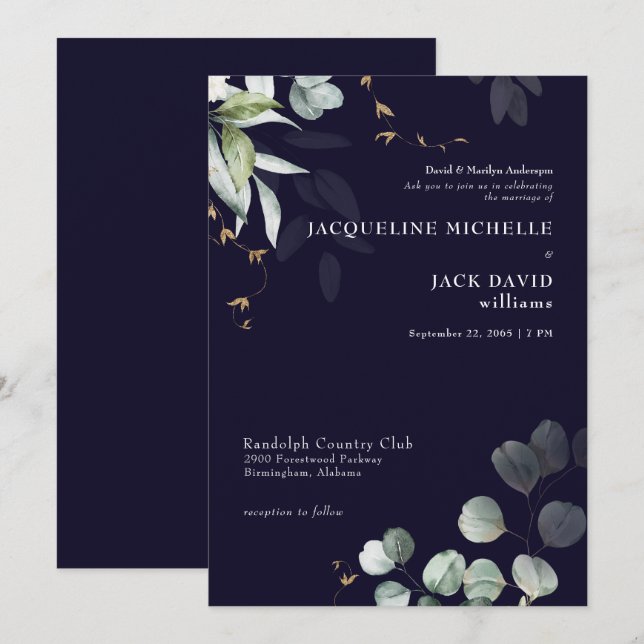Invitation Mariage Eucalyptus Elegance Brides de la Marine (Devant / Derrière)