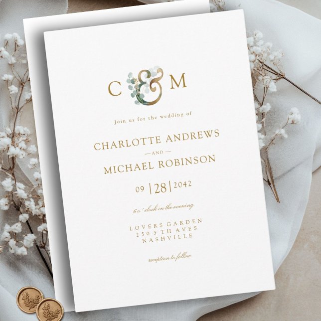 Invitation Mariage Eucalyptus Elégant moderne (Modern Elegant Eucalyptus Ampersand Wedding Invitation)