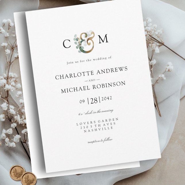 Invitation Mariage Eucalyptus Elégant moderne (Modern Elegant Eucalyptus Ampersand Wedding Invitation)