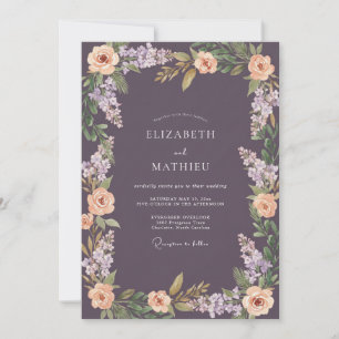 Invitation Mariage Eucalyptus Feuillage Abricot Prune