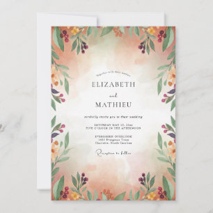 Invitation Mariage Eucalyptus Feuillage Abricot Prune