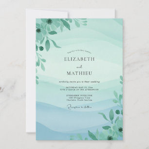 Invitation Mariage Eucalyptus Feuillage Aqua Menthe