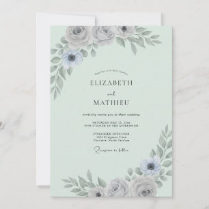 Invitation Mariage Eucalyptus Feuillage Argent Menthe