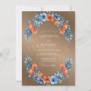 Invitation Mariage Eucalyptus Feuillage Azur Cuivre
