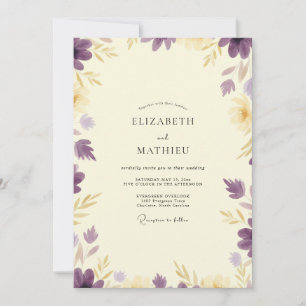 Invitation Mariage Eucalyptus Feuillage Doré Lavande